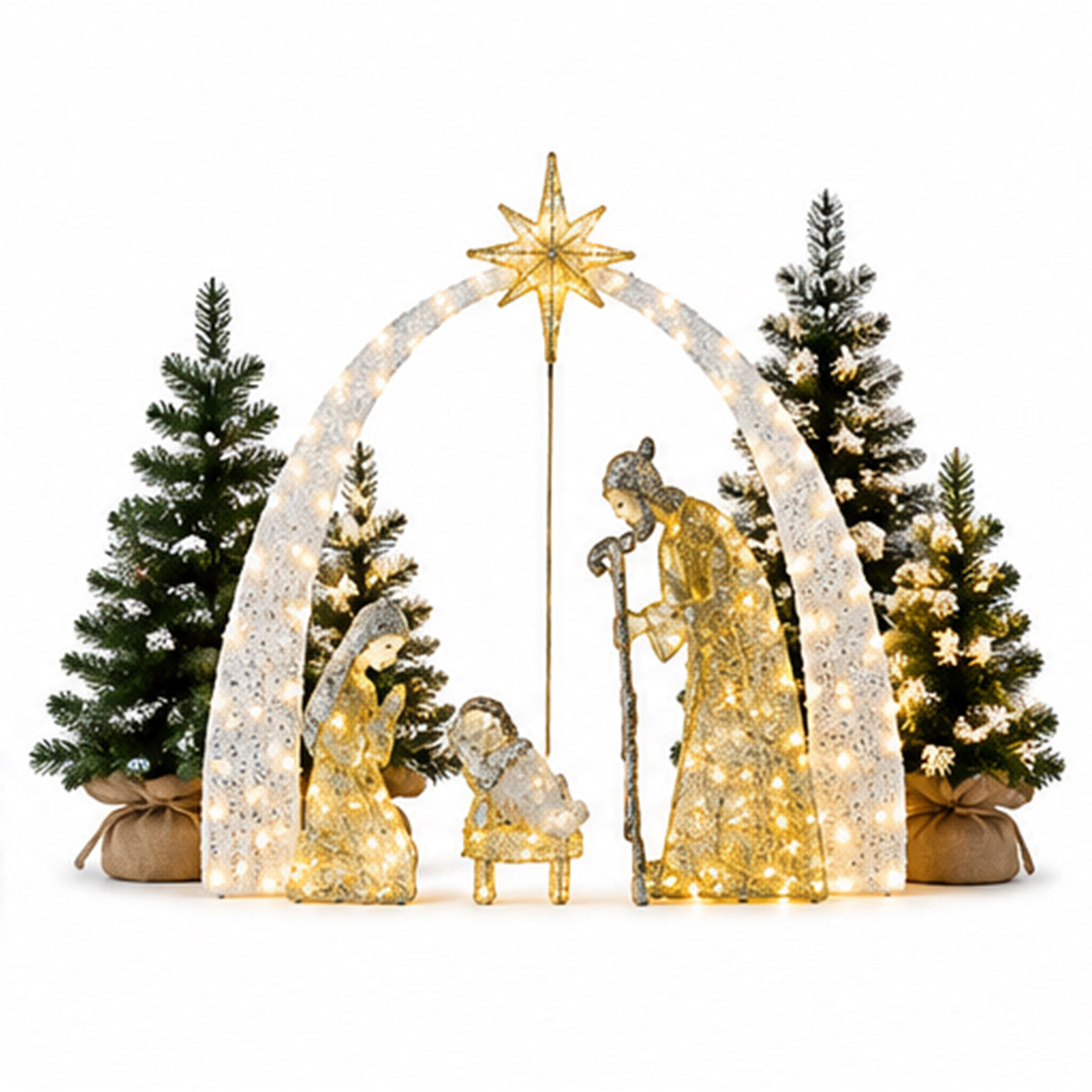 Lighted Nativity Scene Christmas Yard Decor Warm White LED