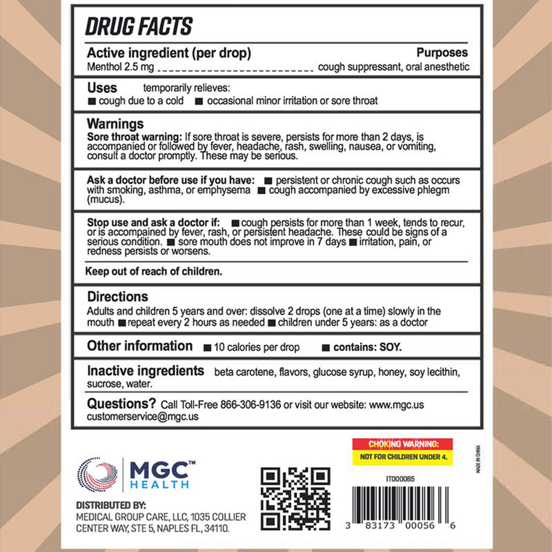 Vanilla Honey Cough Drops 30ct MGC Health Lozenges