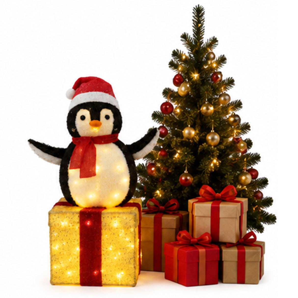 Lighted Penguin Gift Box Christmas Yard Decoration