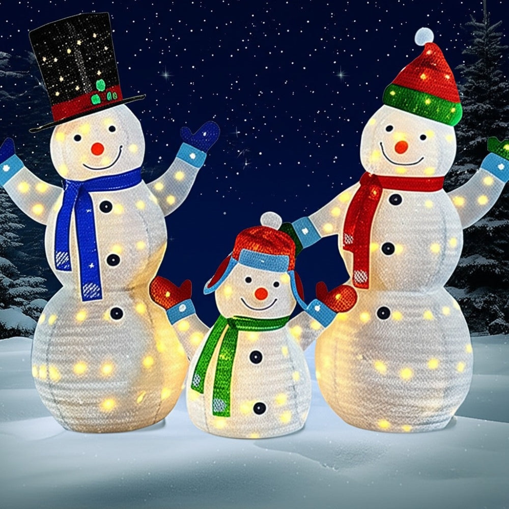 Joyful Lighted Snowman Family Set with Plush Lanterns for Holiday Decor