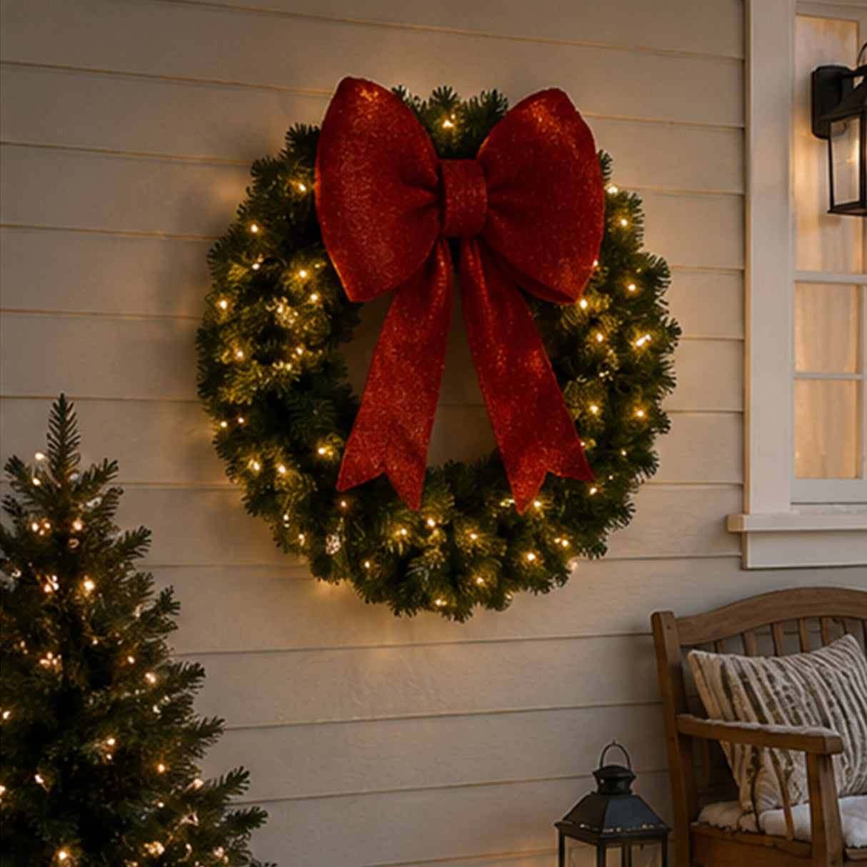 36" Lighted Christmas Garland with Red Bow Decor