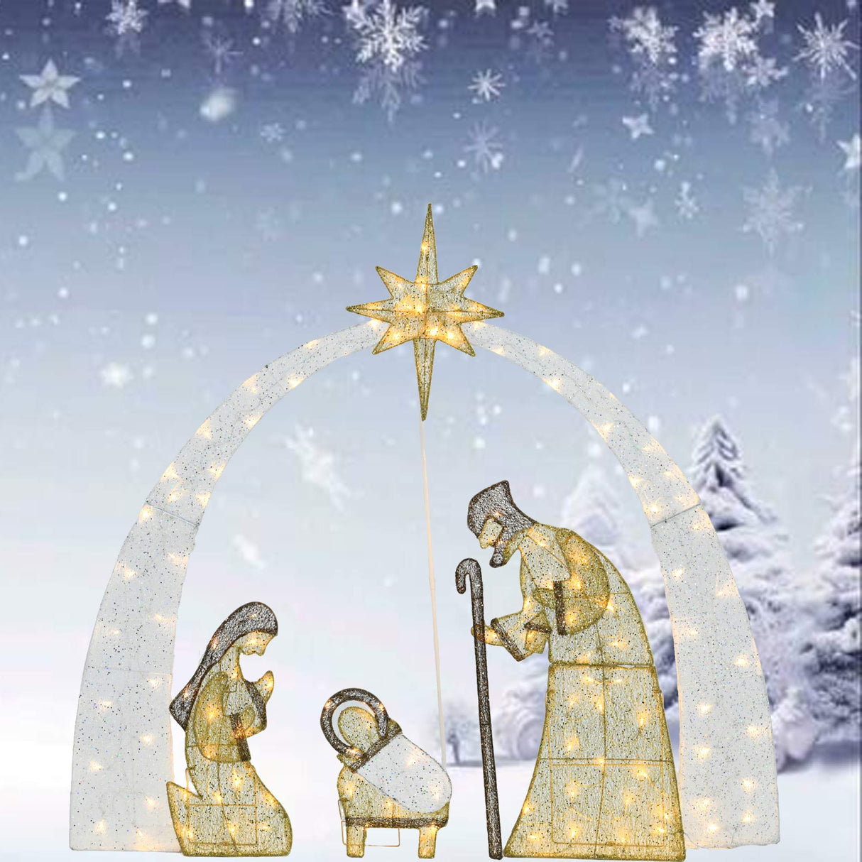 54"H Nativity Scene Christ Birth Pre-Lit Warm White LED Lights 115L Display