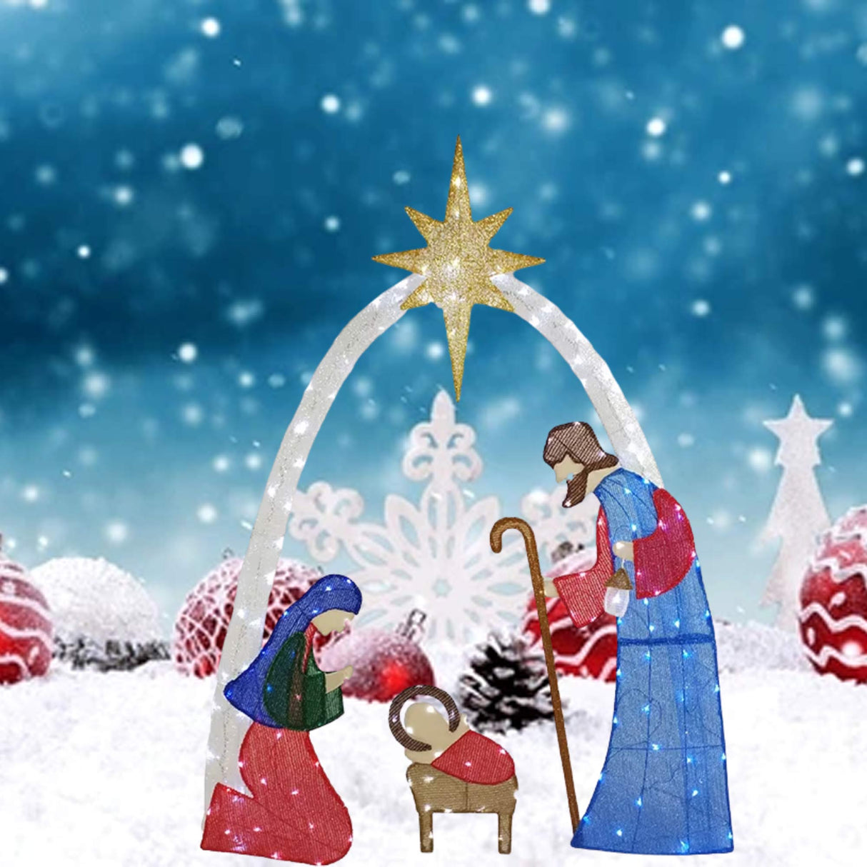 Glowing 54-Inch Nativity Scene with 115 Cool White LED Lights