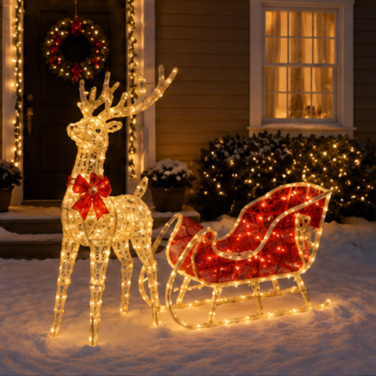 Lighted Reindeer Sleigh Christmas Yard Decoration
