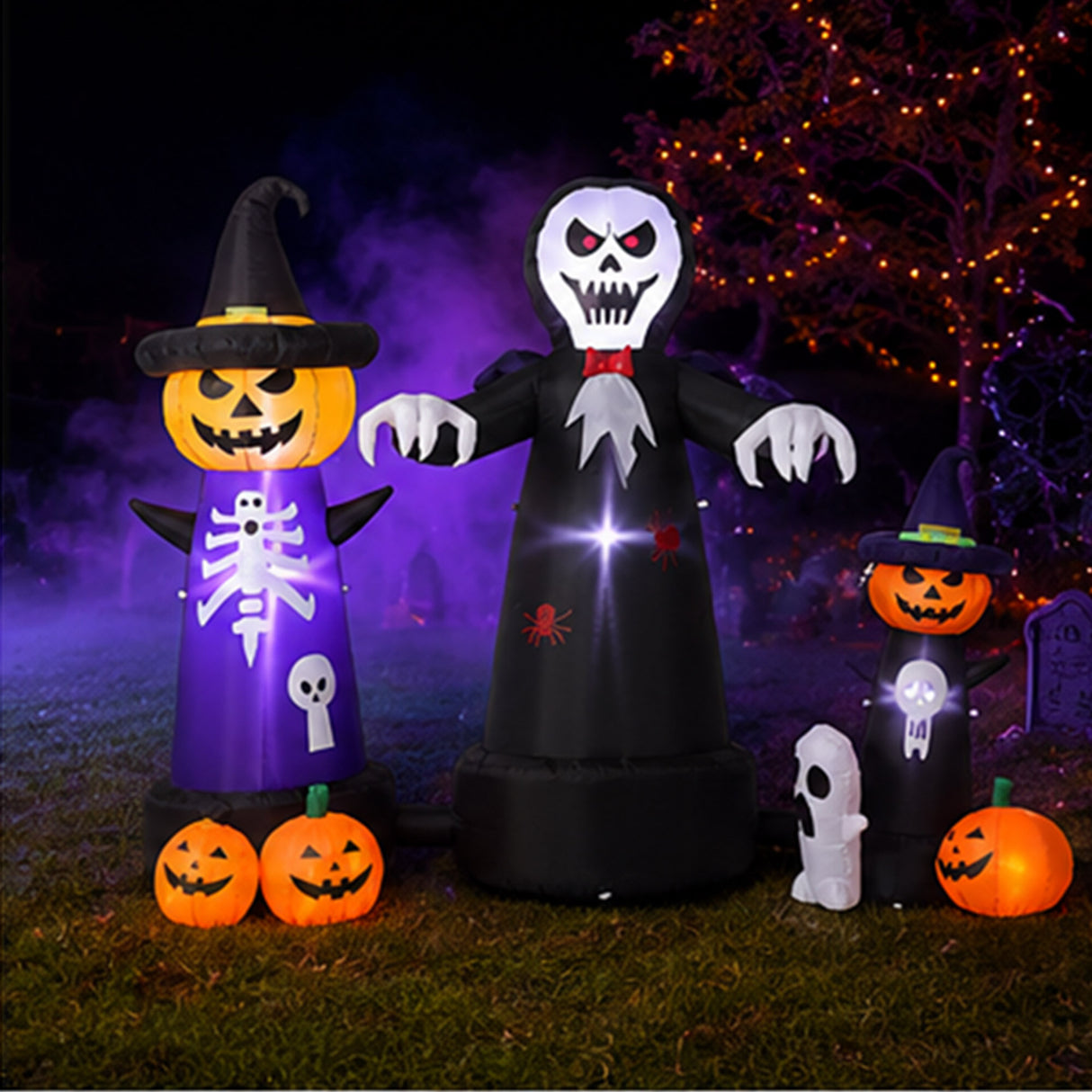 94.5" Ghost Skull Pumpkin Halloween Yard Decor Set