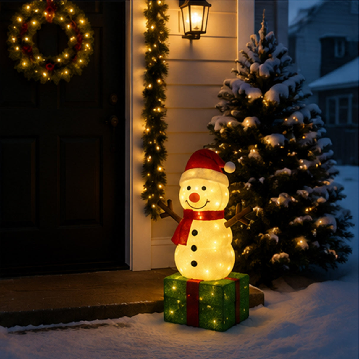 Lighted Snowman Gift Box Christmas Yard Decoration