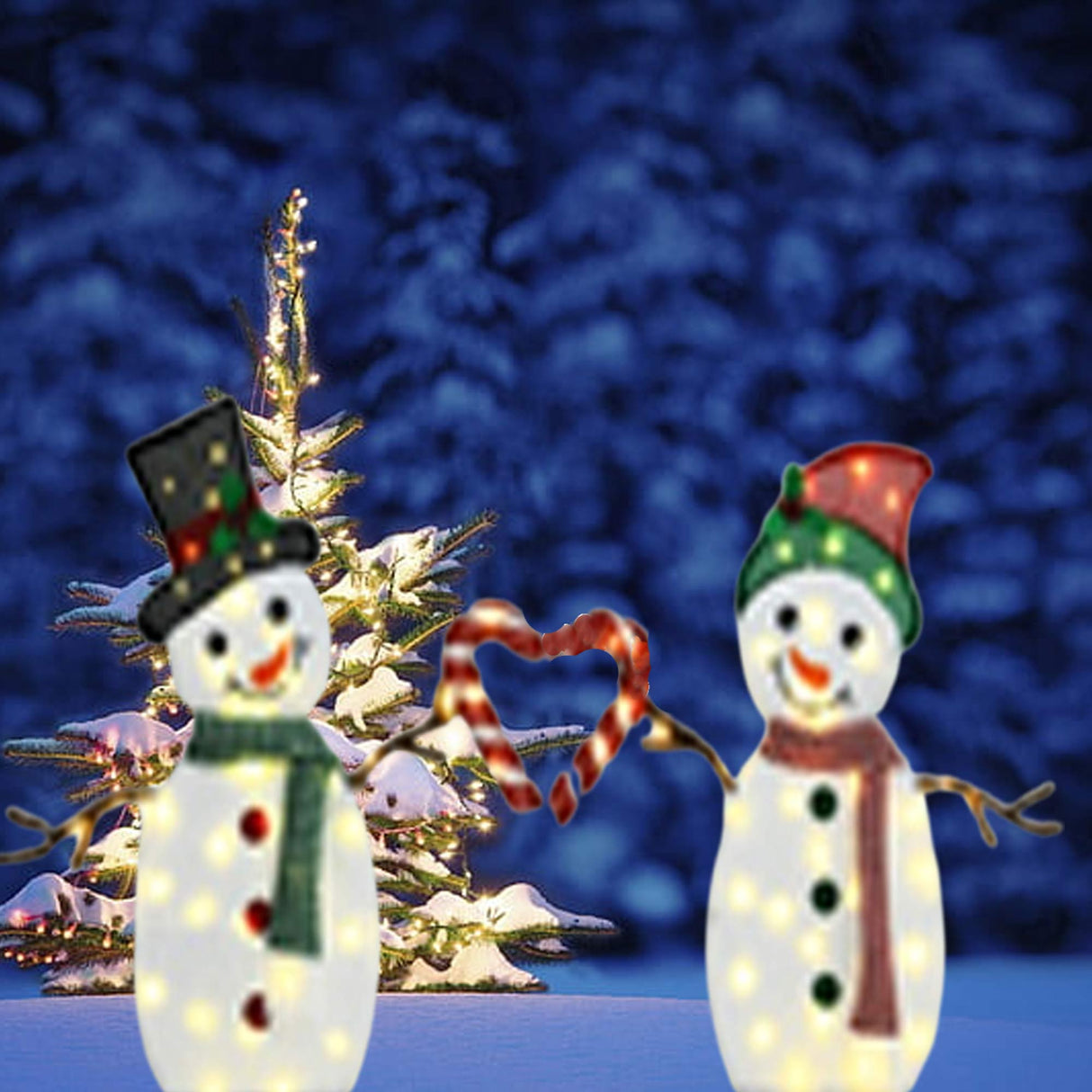 Set of Two Lighted Heart-Shaped Snowmen 30" & 32"H Christmas Decorations