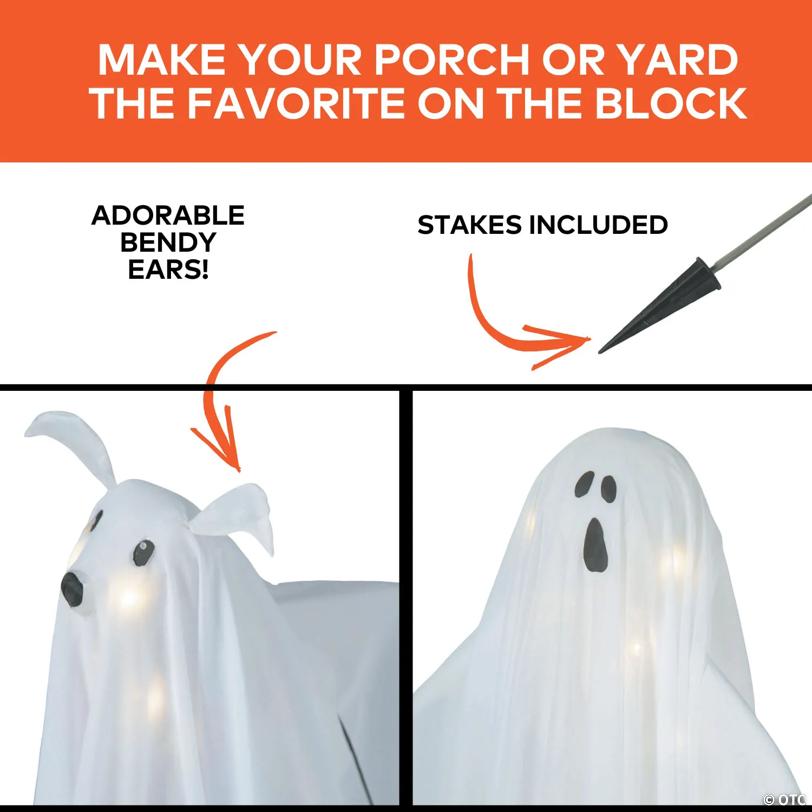 3 Ft. Light-Up White Ghost with Two Ghost Dogs Halloween Decoration