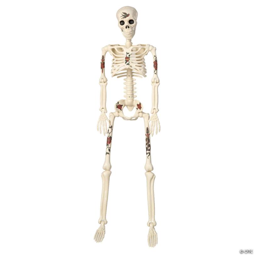3 Ft. Posable Skeleton with Tattoos Halloween Decoration