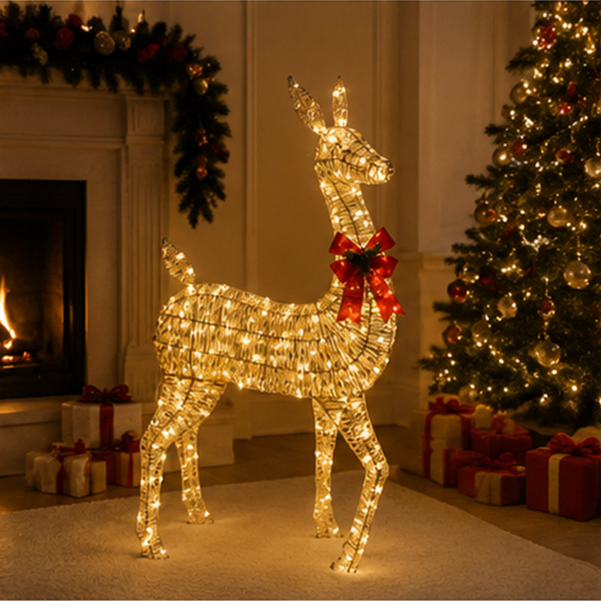 89" Lighted Wicker Doe Outdoor Christmas Decoration