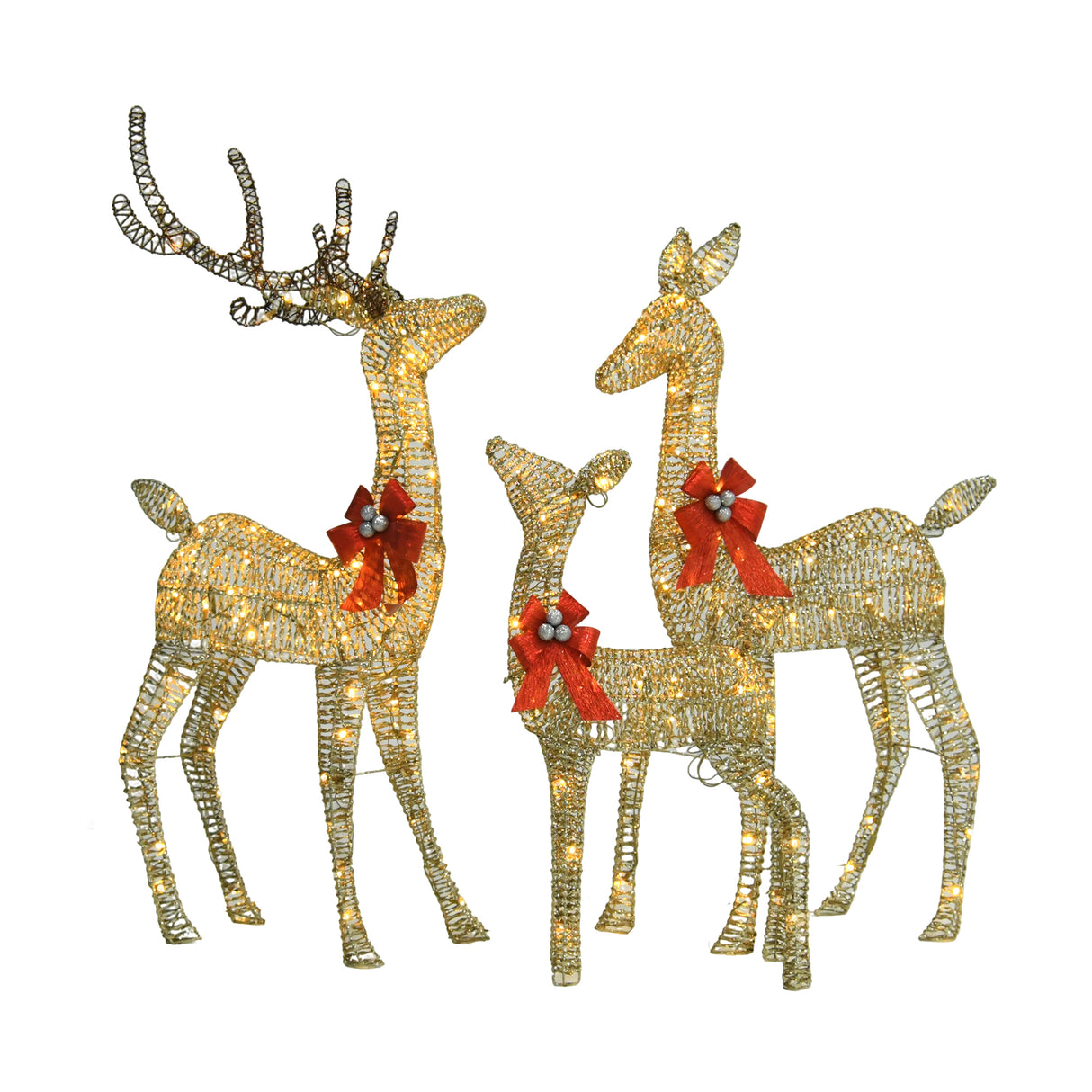 Champagne Woven Vine Set of 3 Reindeer with Warm White LED Lights for Holiday Décor 63" 52" 37"