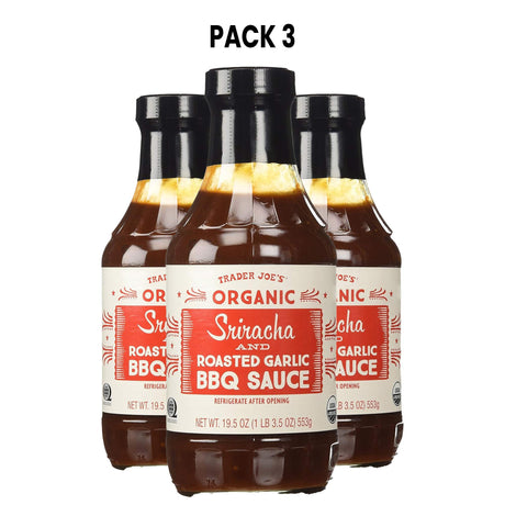 Trader Joe's Organic Sriracha and Roasted Garlic BBQ Sauce Bundle 19.5 Oz