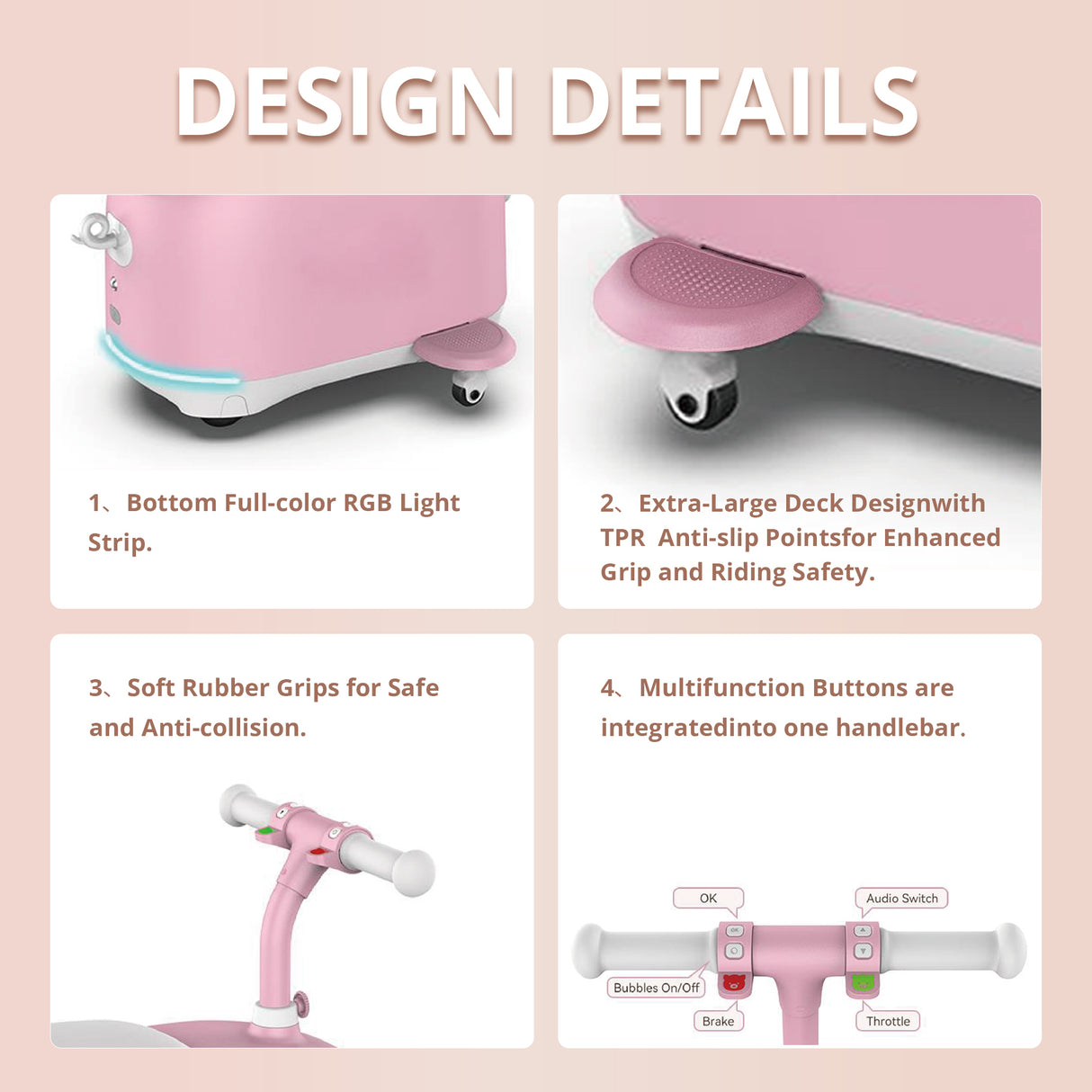 Kids Electric Drift Scooter, Pink & Blue, Lightweight, Adjustable Speed, Bluetooth, IPX4 Waterproof, Ages 5–12