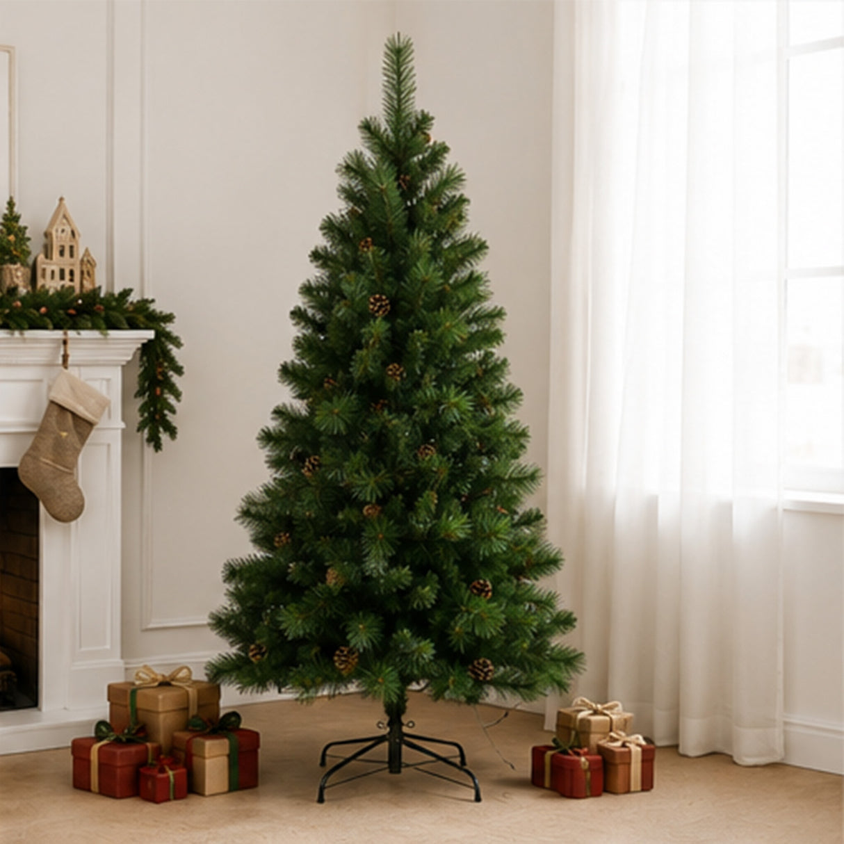 6FT Pre Lit Artificial Christmas Tree Pine PVC Lights