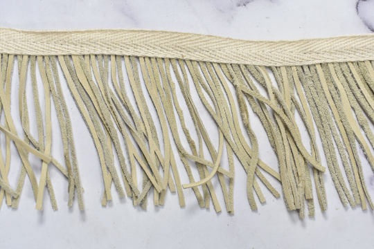 Faux Leather Fringe Trim Beige 3 Inch