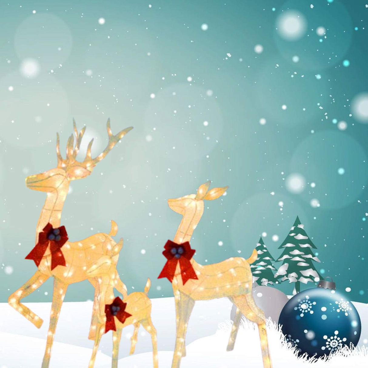 Christmas Deer Family LED Lights Decorative Holiday Indoor Outdoor Display