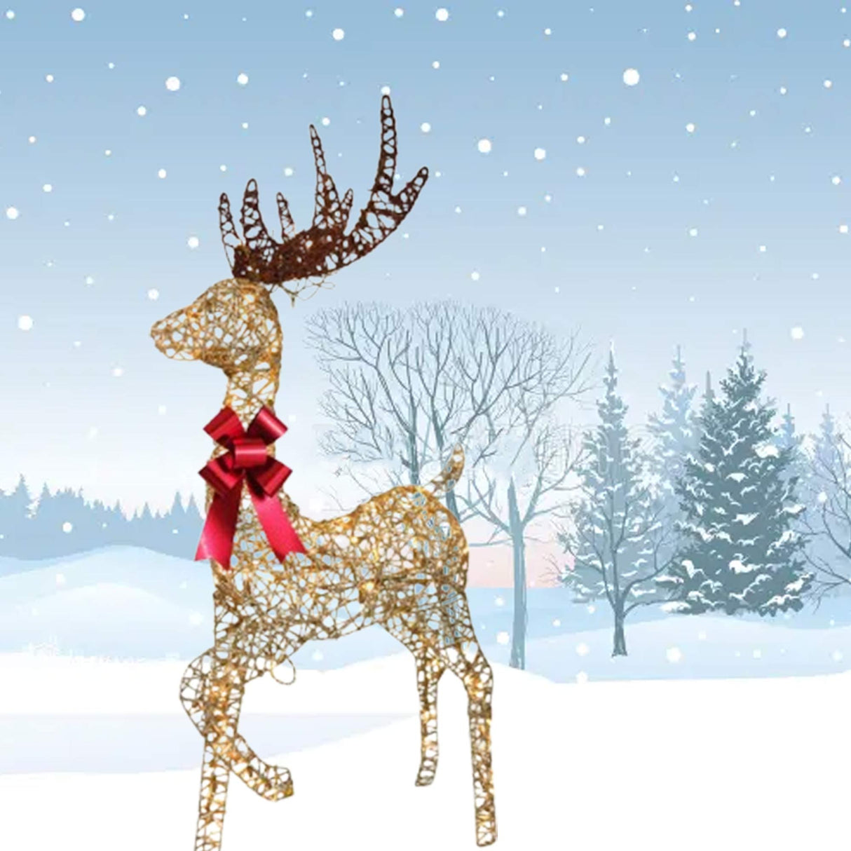 Champagne Woven Standing Reindeer Elegant Lighted Christmas Decoration