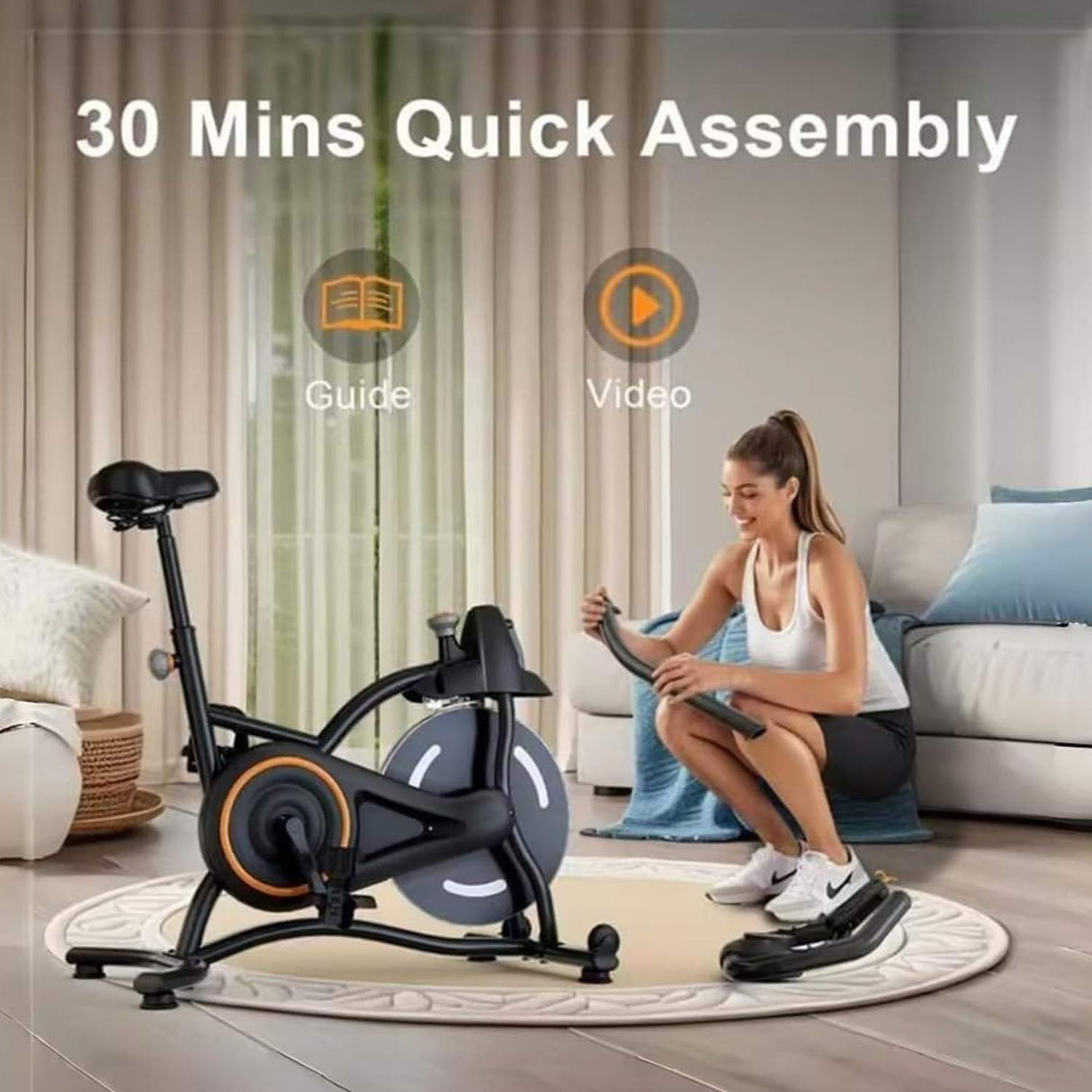 Exercise Bike for Home, Indoor Cycling Bike with Digital Display, Adjustable Seat & Handlebars, Smartphone Mount 35.04"x 22.05"x44.88"