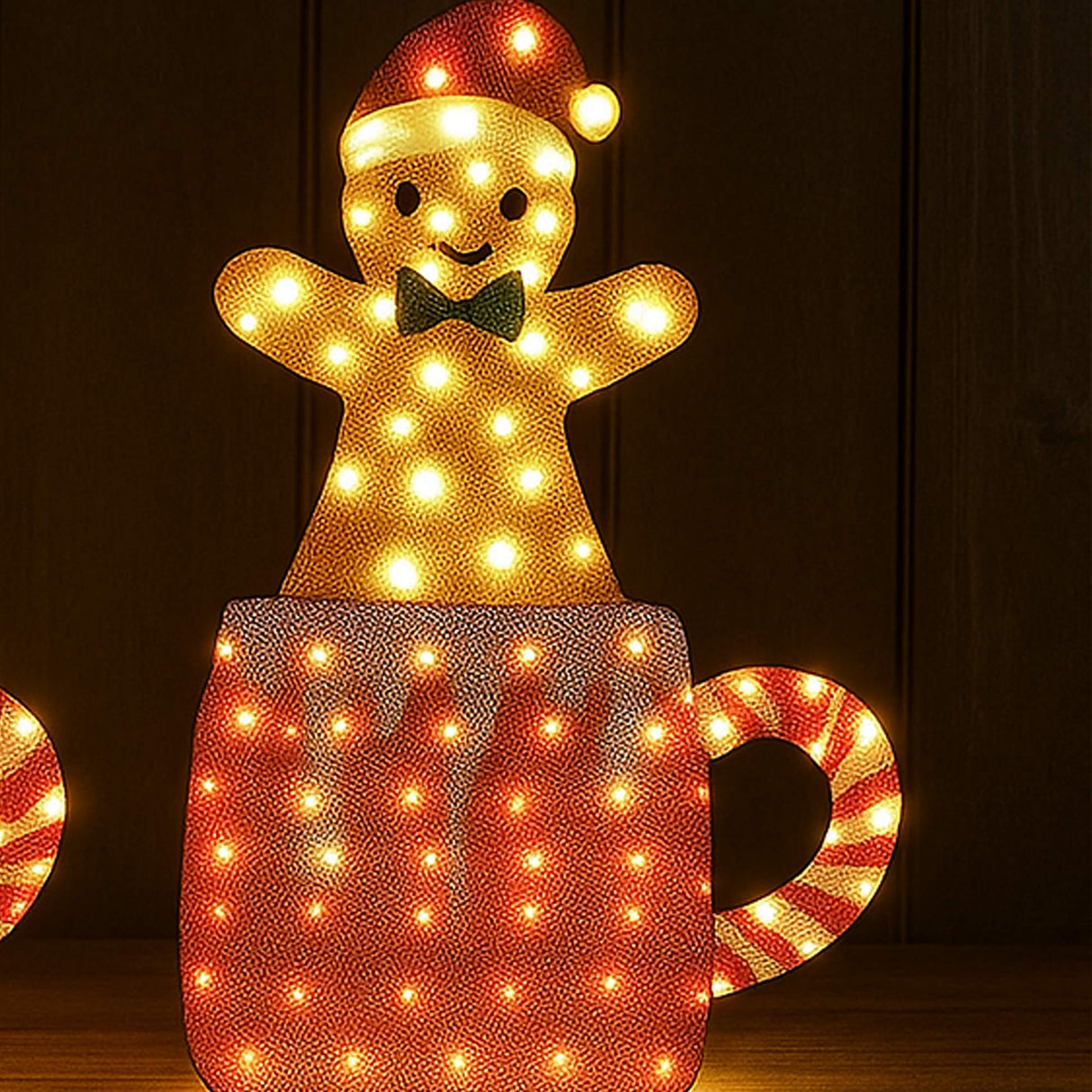 Set of Two Light Up Gingerbread Men in Holiday Mugs Christmas Decoration 40" & 42" Tall