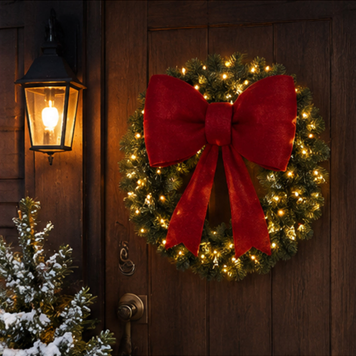 30" Lighted Christmas Garland with Red Bow Decor