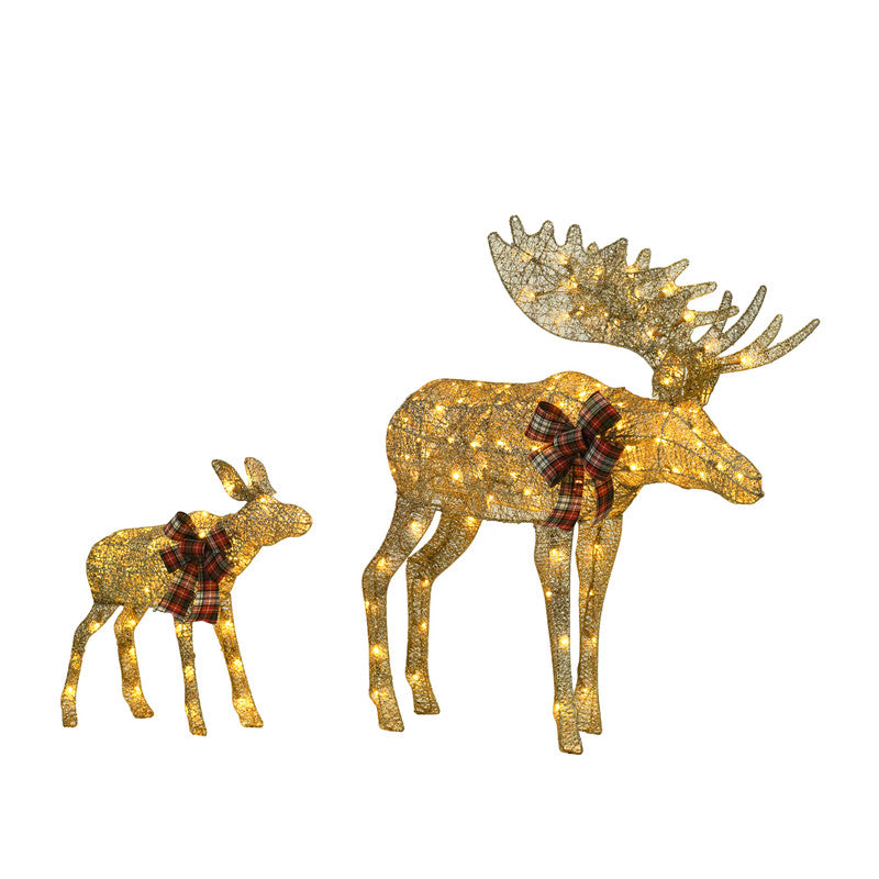 Champagne Cotton Rope Reindeer with 120L 50L LED Lights Holiday Decoration 24.61 x 16.14 x 10.04 Inches