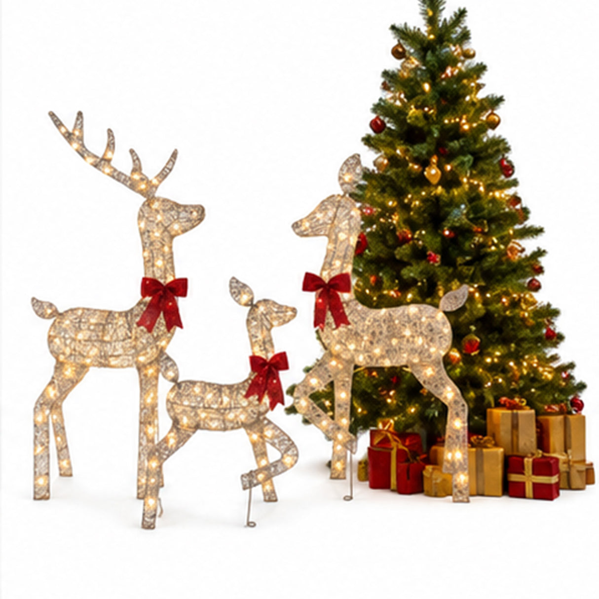 3-Piece Lighted Reindeer Family Outdoor Christmas Set