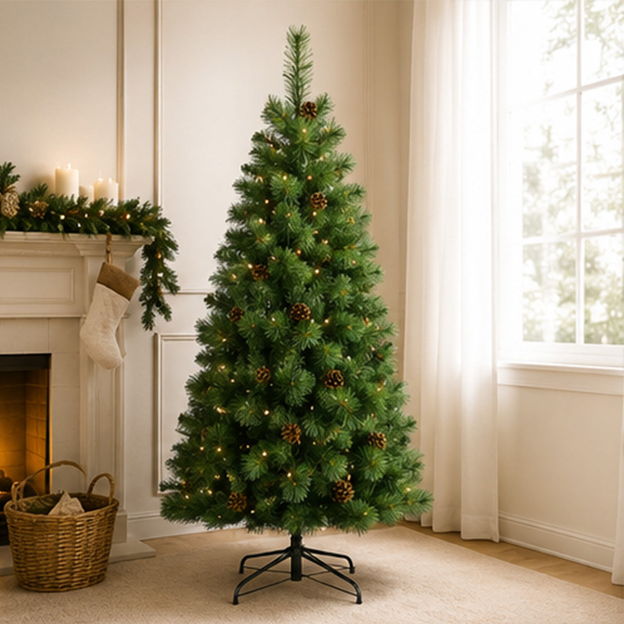 4.5FT Pre Lit Christmas Tree Dual Color LED Pinecones