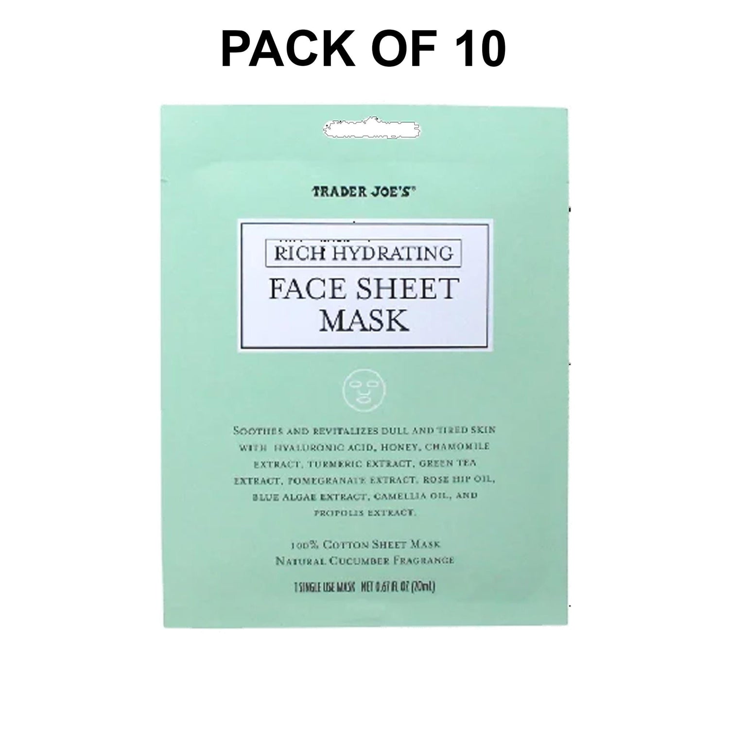 Trader Joe’s Rich Hydrating Face Sheet Mask Natural Cucumber Fragrance | 0.67 Fl Oz