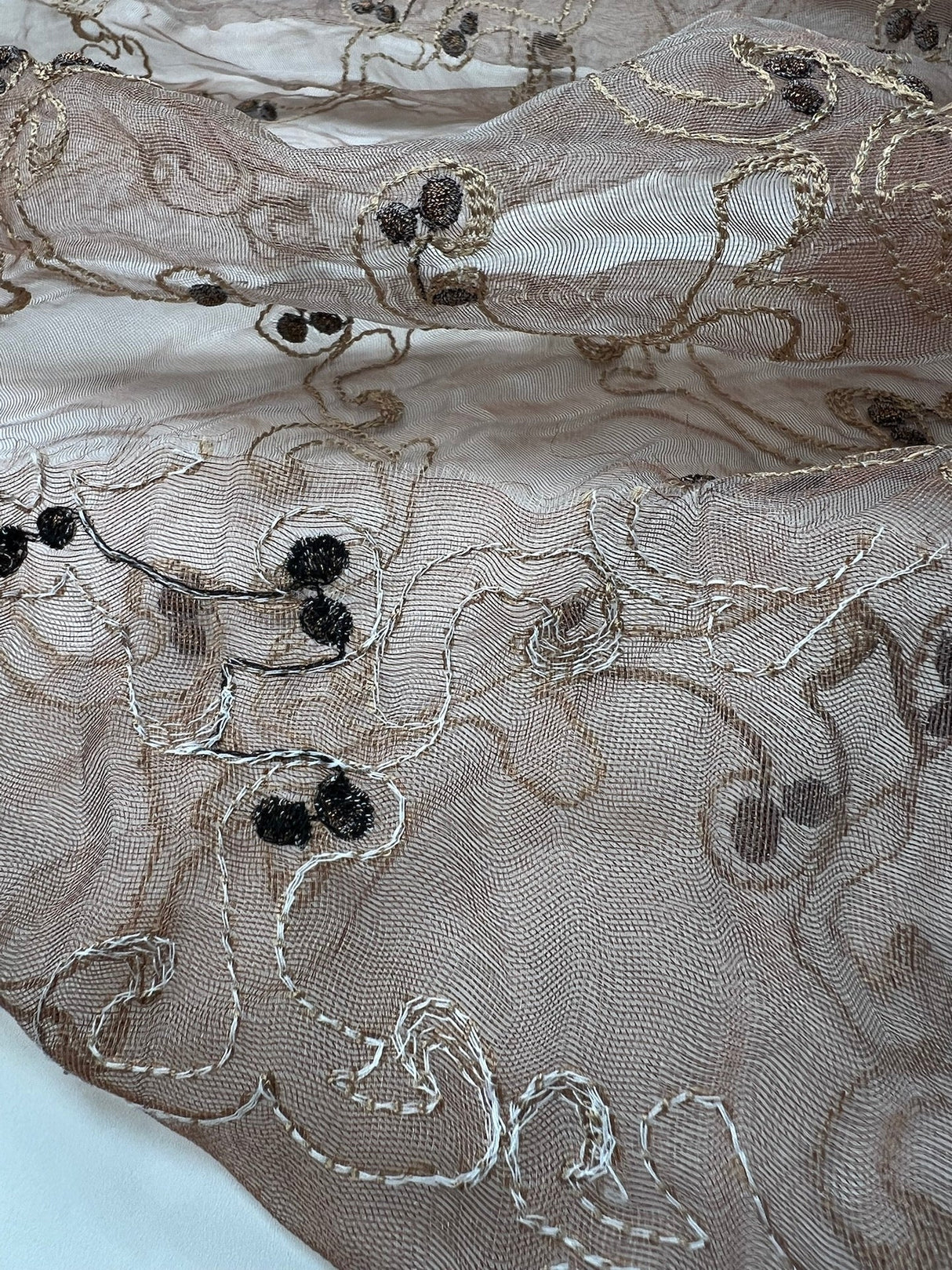 Polyester Organza Lurex Embroidered Golden Pink
