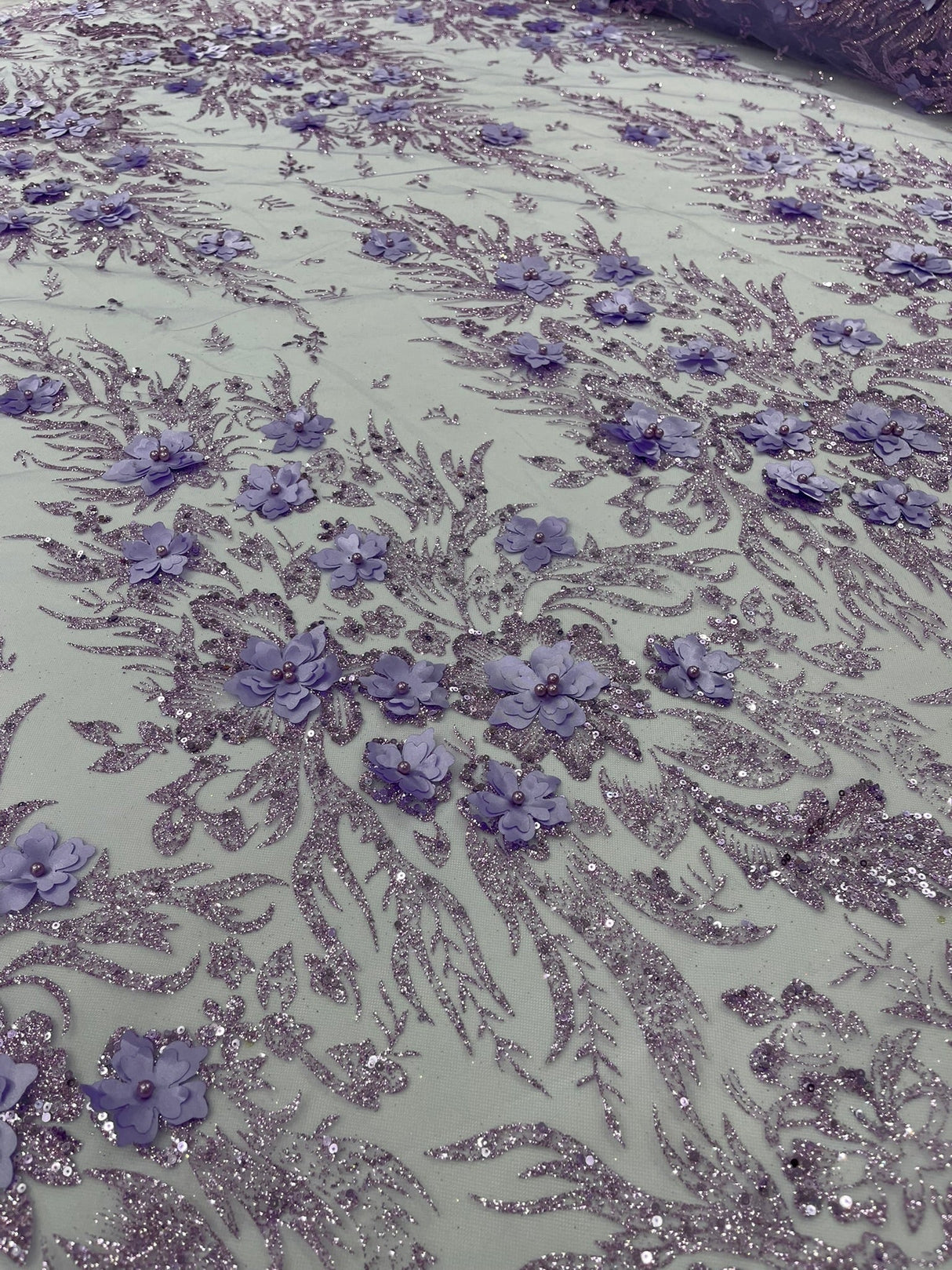 3D Floral Big Glitter Damask Design Mesh Lace Fabric - Black, Blush Pink, Burgundy, Champagne/Gold, Dusty Rose, Fuchsia, Gold, Gold/Black, Hunter Green, Light Blue, Lilac, Navy Blue, Red, Royal Blue, 54" Width (1 Yard)