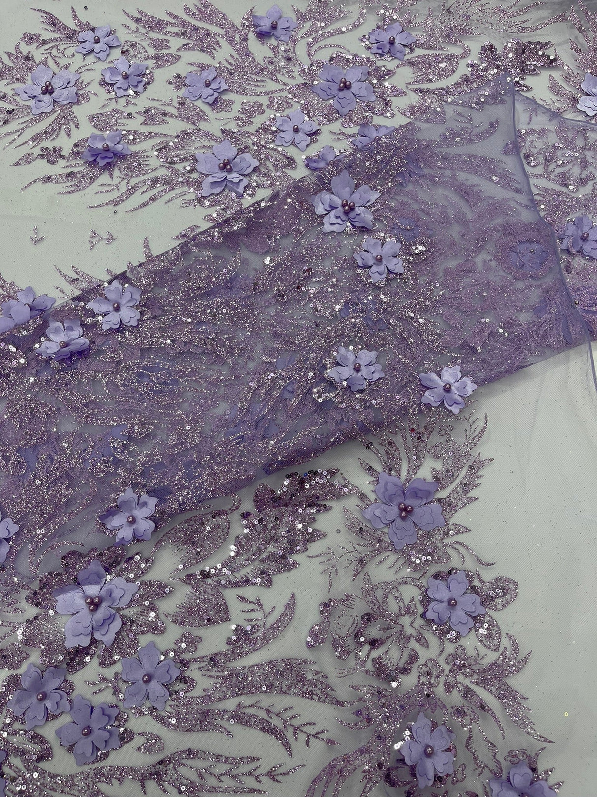 3D Floral Big Glitter Damask Design Mesh Lace Fabric - Black, Blush Pink, Burgundy, Champagne/Gold, Dusty Rose, Fuchsia, Gold, Gold/Black, Hunter Green, Light Blue, Lilac, Navy Blue, Red, Royal Blue, 54" Width (1 Yard)