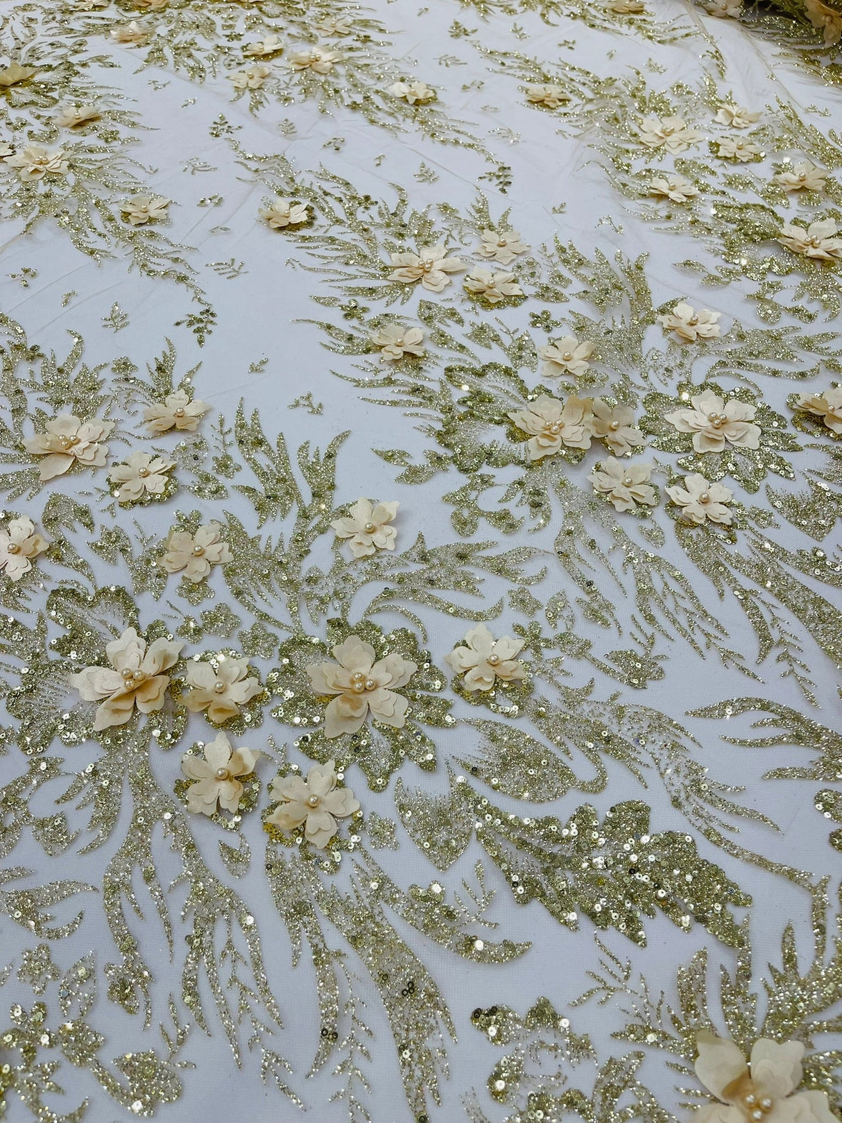 3D Floral Big Glitter Damask Design Mesh Lace Fabric - Black, Blush Pink, Burgundy, Champagne/Gold, Dusty Rose, Fuchsia, Gold, Gold/Black, Hunter Green, Light Blue, Lilac, Navy Blue, Red, Royal Blue, 54" Width (1 Yard)