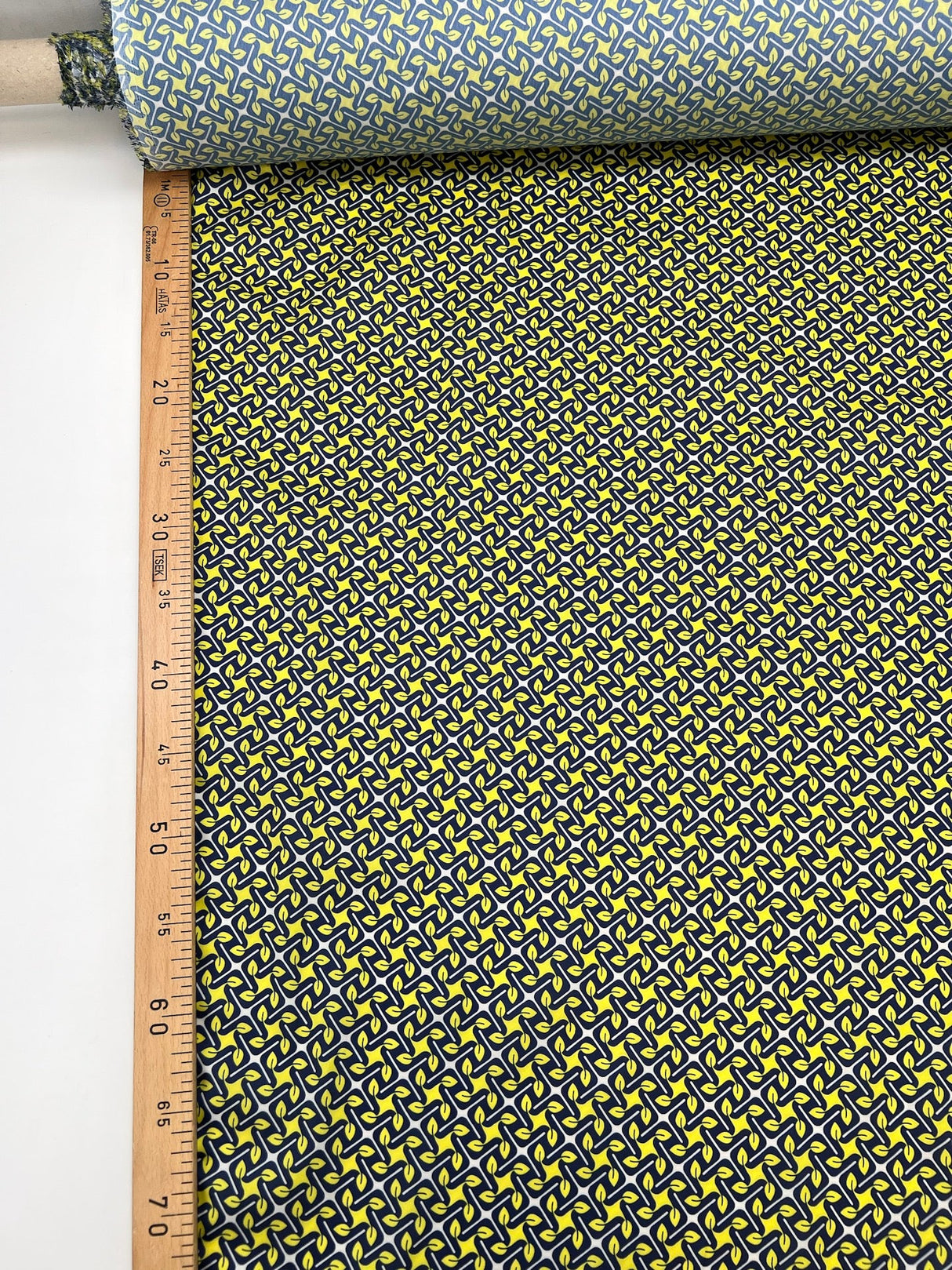 Polyester Geometric Print Fabric in Yellow and Blue