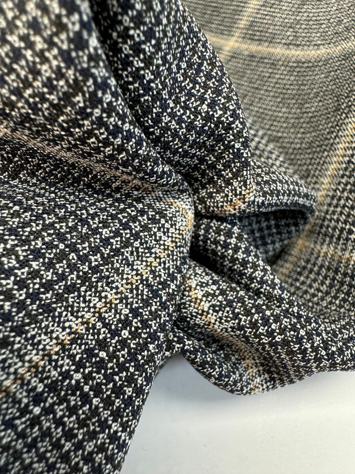 Polyester Viscose Elastane Checked Knit Gray Beige Blue