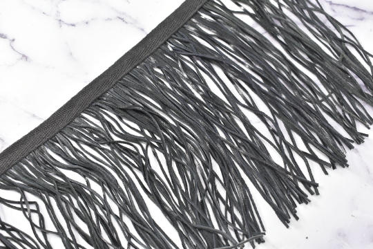 Faux Leather Fringe Trim Black 6 Inch