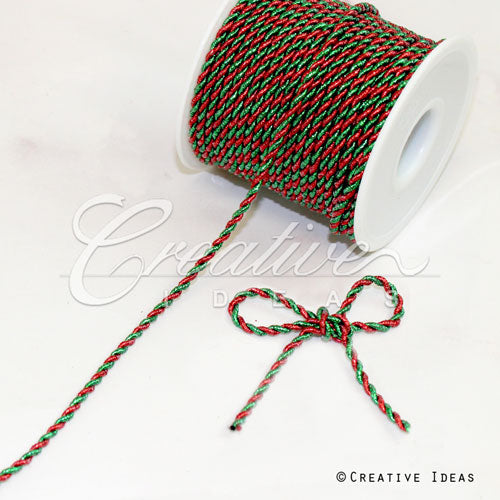 3Mm 2 Ply Metallic Twist Cord-25 Yds (Red/Green)
