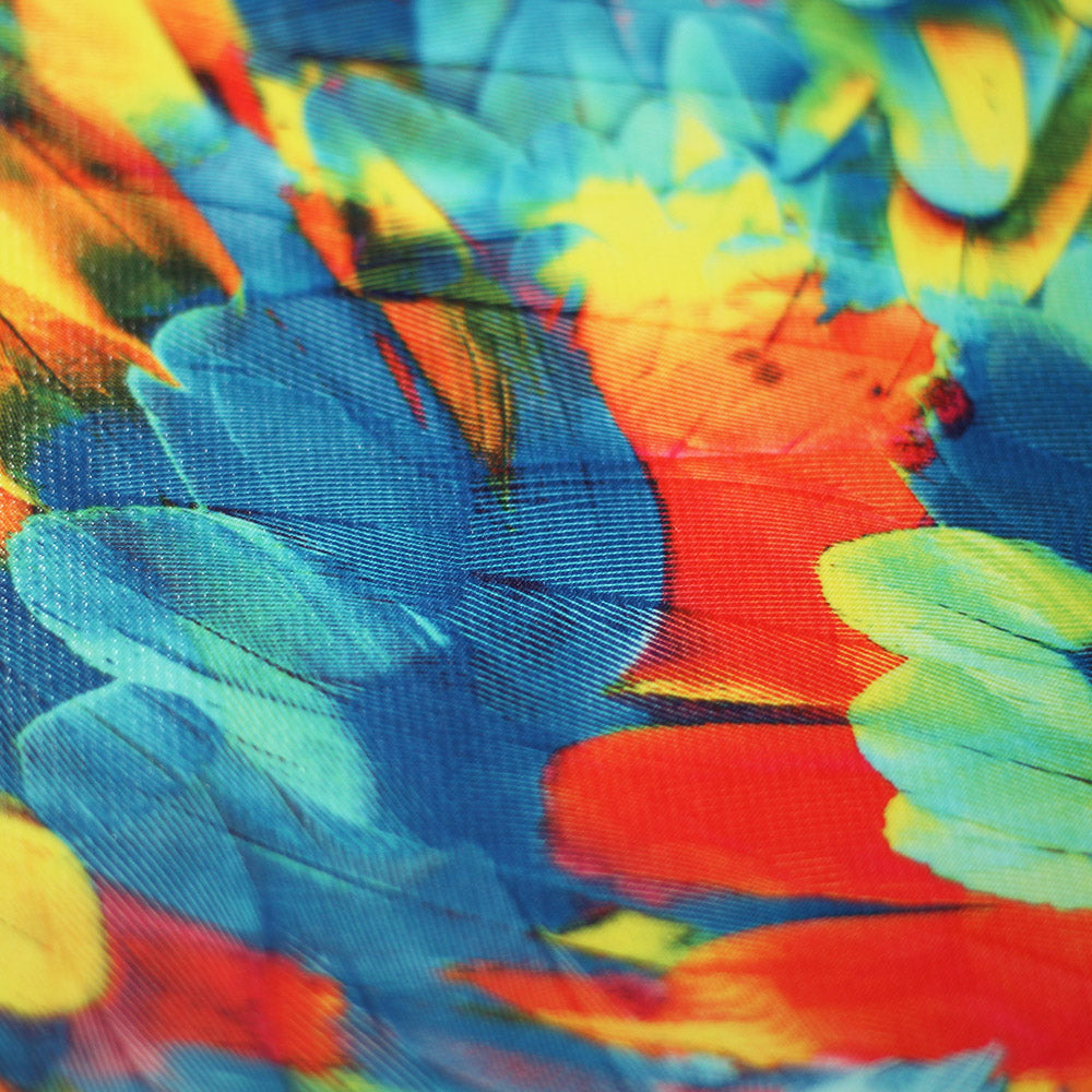 Tropical Feathers Polyester Spandex Fabric - Multicolor Feather Print, 58/60" Width, 200 GSM (1 Yard)