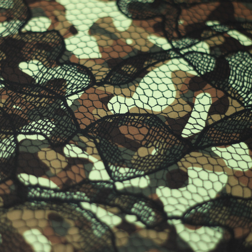 Bohemian Camo Polyester Spandex Fabric - Yellow/Olive Modern Camo Print, 58/60" Width (1 Yard)
