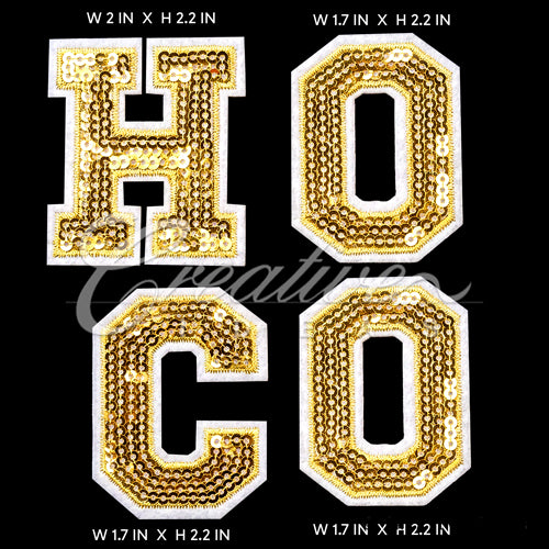 4 Pcs "H O C O" Sequin Patches-Set (Gold)