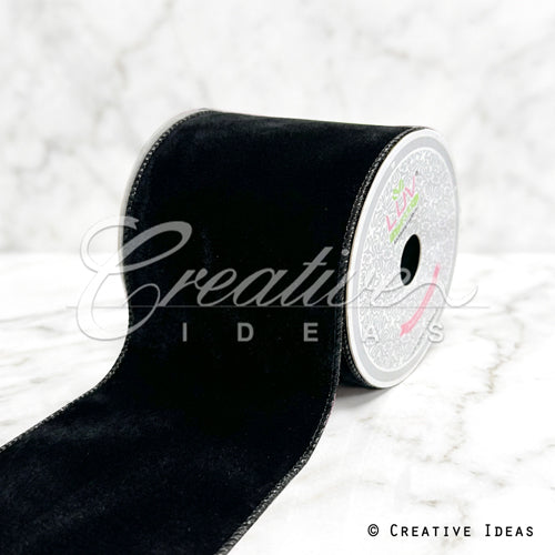 4" Wired Decorative Velvet Ribbon-5 Yds (Black)
