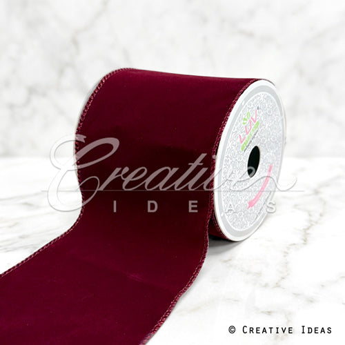 4" Wired Decorative Velvet Ribbon-5 Yds (Wine)