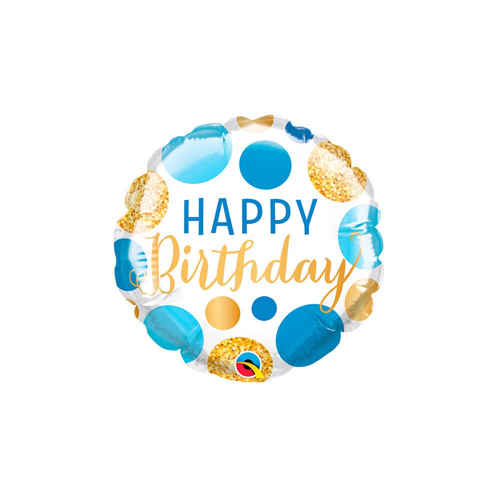 Foil Balloon Birthday Blue & Gold Dots Mini Shape