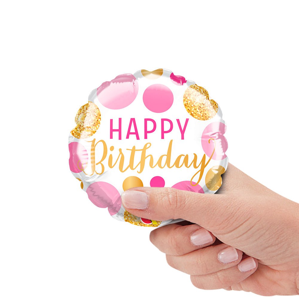 Foil Balloon Birthday Pink & Gold Dots Mini Shape