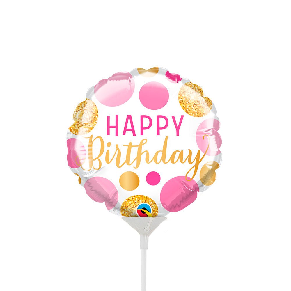 Foil Balloon Birthday Pink & Gold Dots Mini Shape