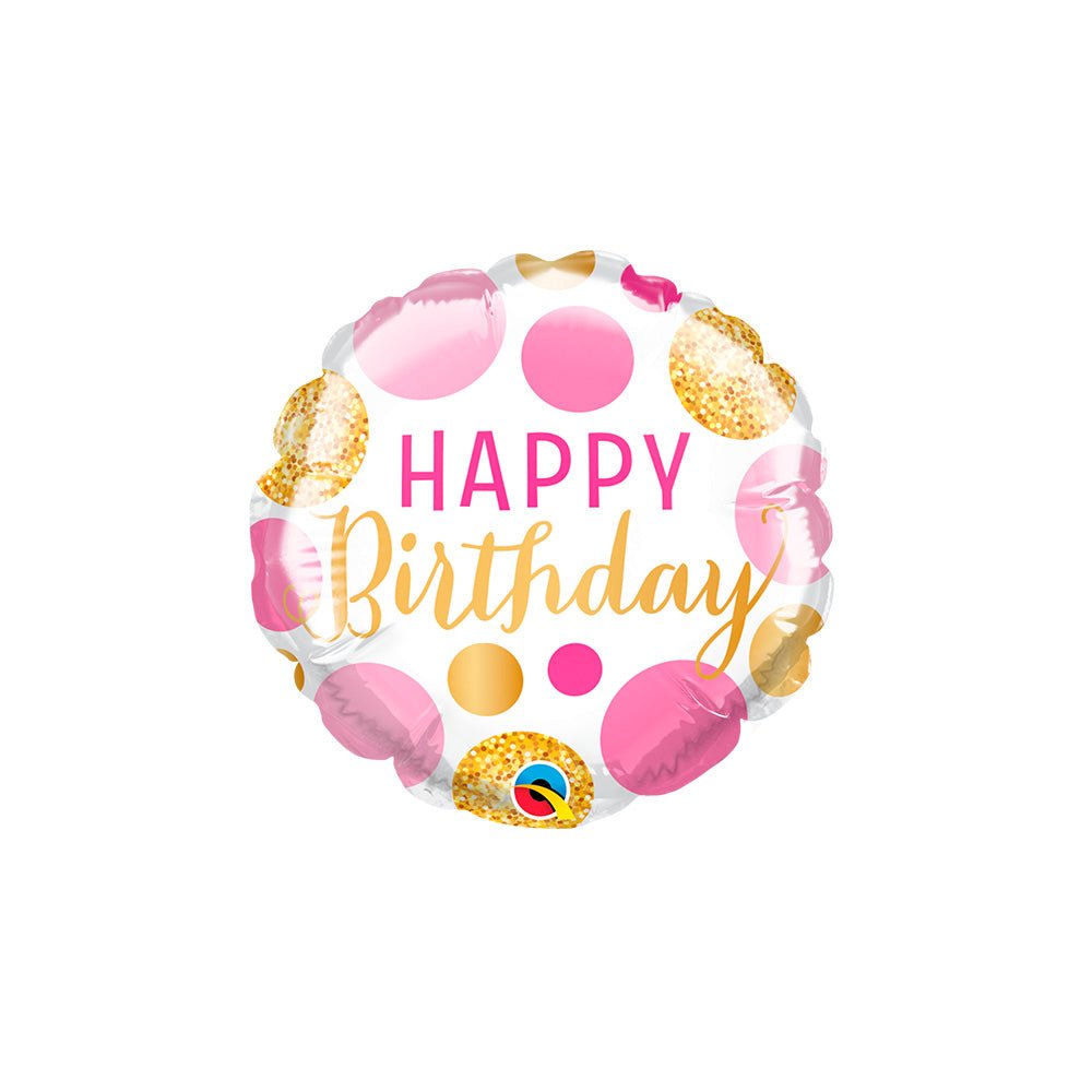 Foil Balloon Birthday Pink & Gold Dots Mini Shape
