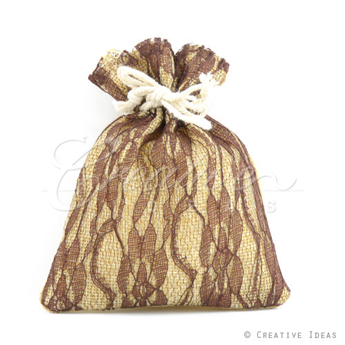 4"X5" Faux Burlap Lace Pouches - Sold By A Dozen Pieces ( 6 Pieces/Inner Pack) (Brown)