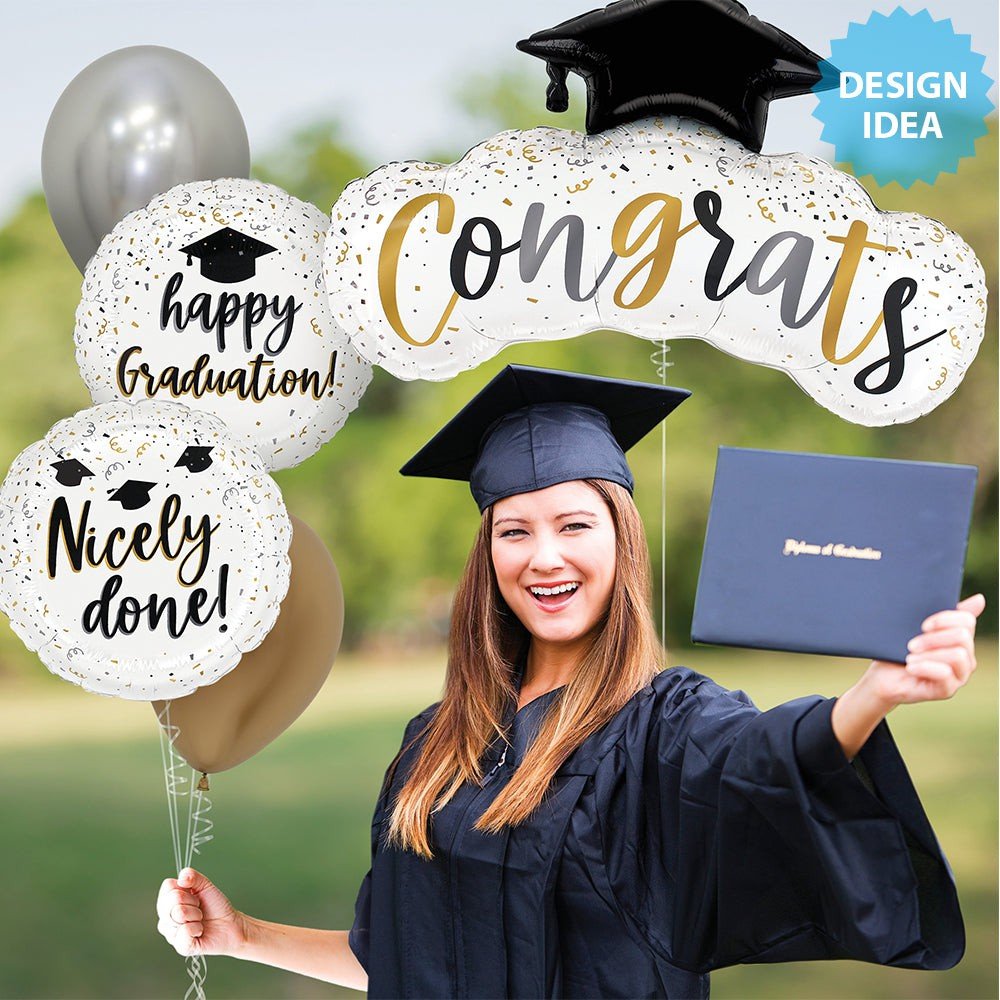 Graduation Foil Balloon 40 Inch Satin Congrats Confetti