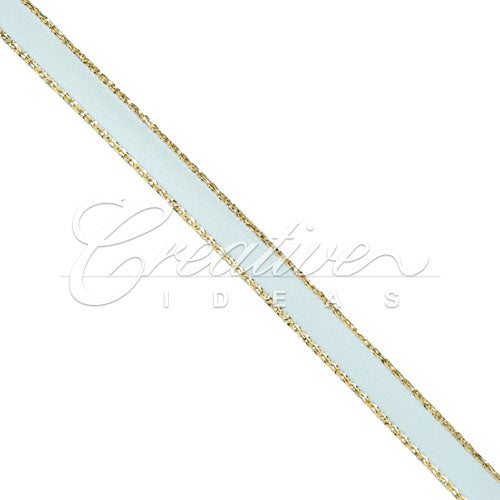 1/4" Satin With Gold Edge Ribbon - 50 Yards (Light Blue)