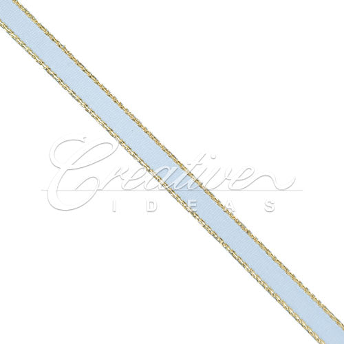 1/4" Satin With Gold Edge Ribbon - 50 Yards (Blue Mist)