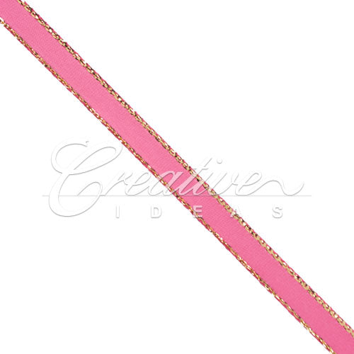 1/4" Satin With Gold Edge Ribbon - 50 Yards (Hot Pink)